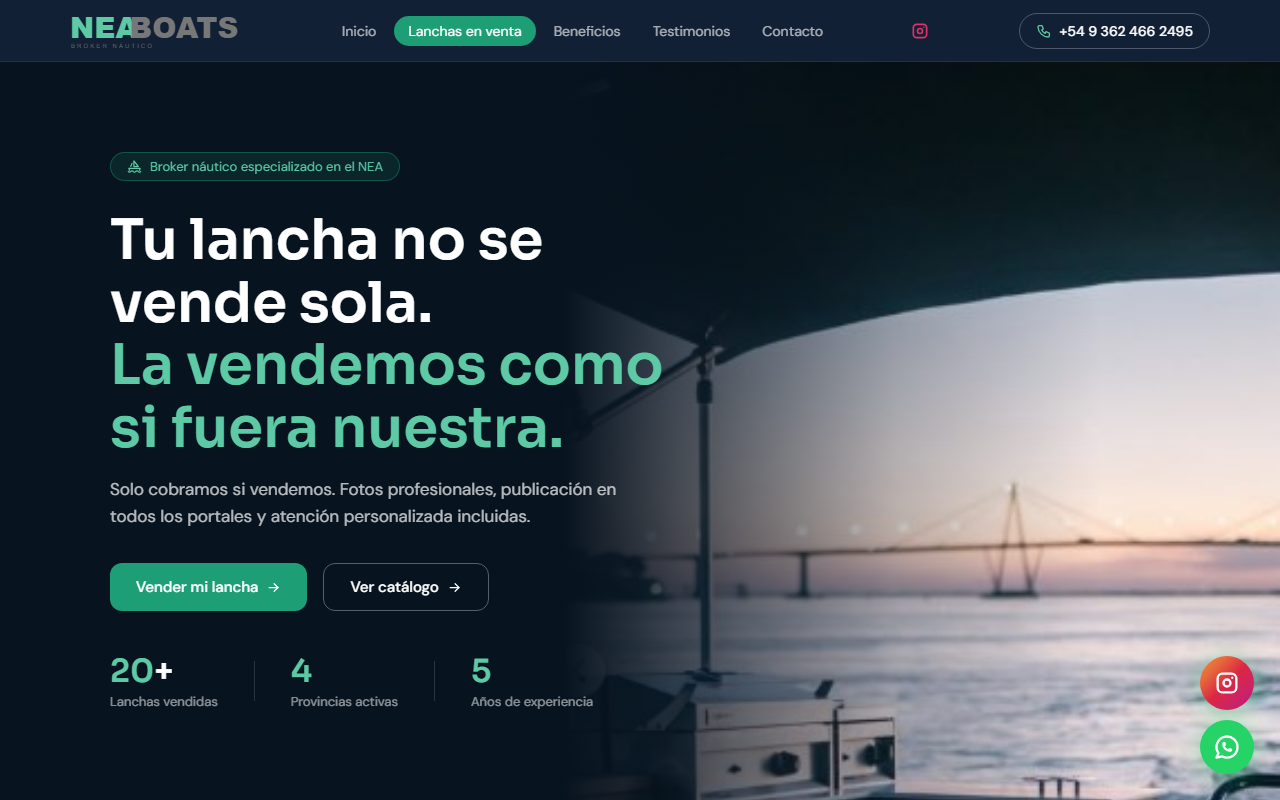 Neaboats — sitio web de broker náutico en el NEA, desarrollado por Lucas Scolari, desarrollador web freelance Argentina